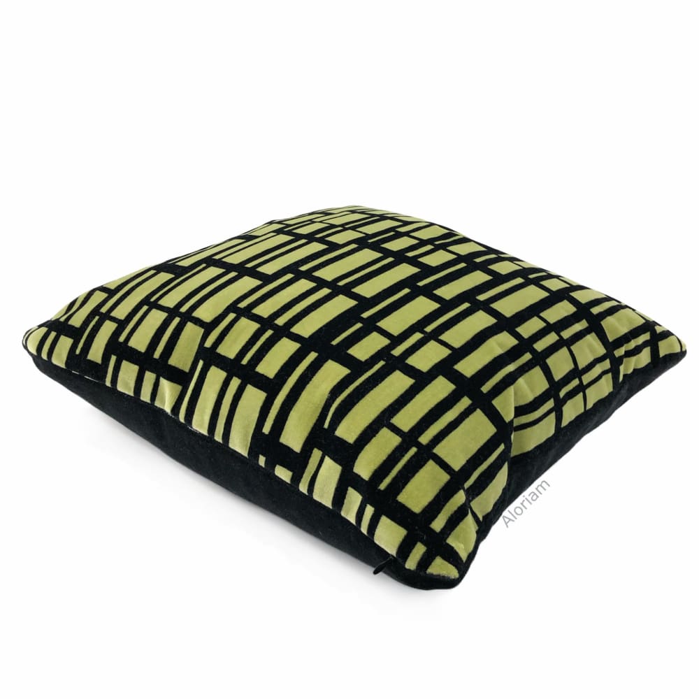 Brunschwig & Fils Black Chartreuse Gridlock Velvet Pillow Cover - Aloriam