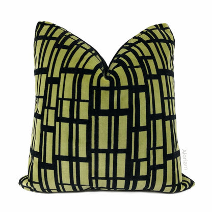 Brunschwig & Fils Black Chartreuse Gridlock Velvet Pillow Cover - Aloriam