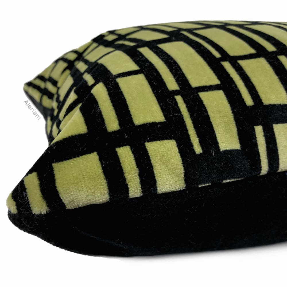 Brunschwig & Fils Black Chartreuse Gridlock Velvet Pillow Cover - Aloriam