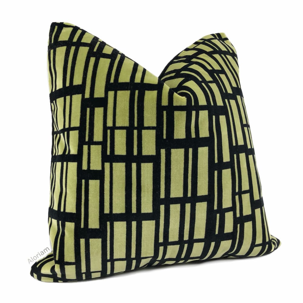 Brunschwig & Fils Black Chartreuse Gridlock Velvet Pillow Cover - Aloriam