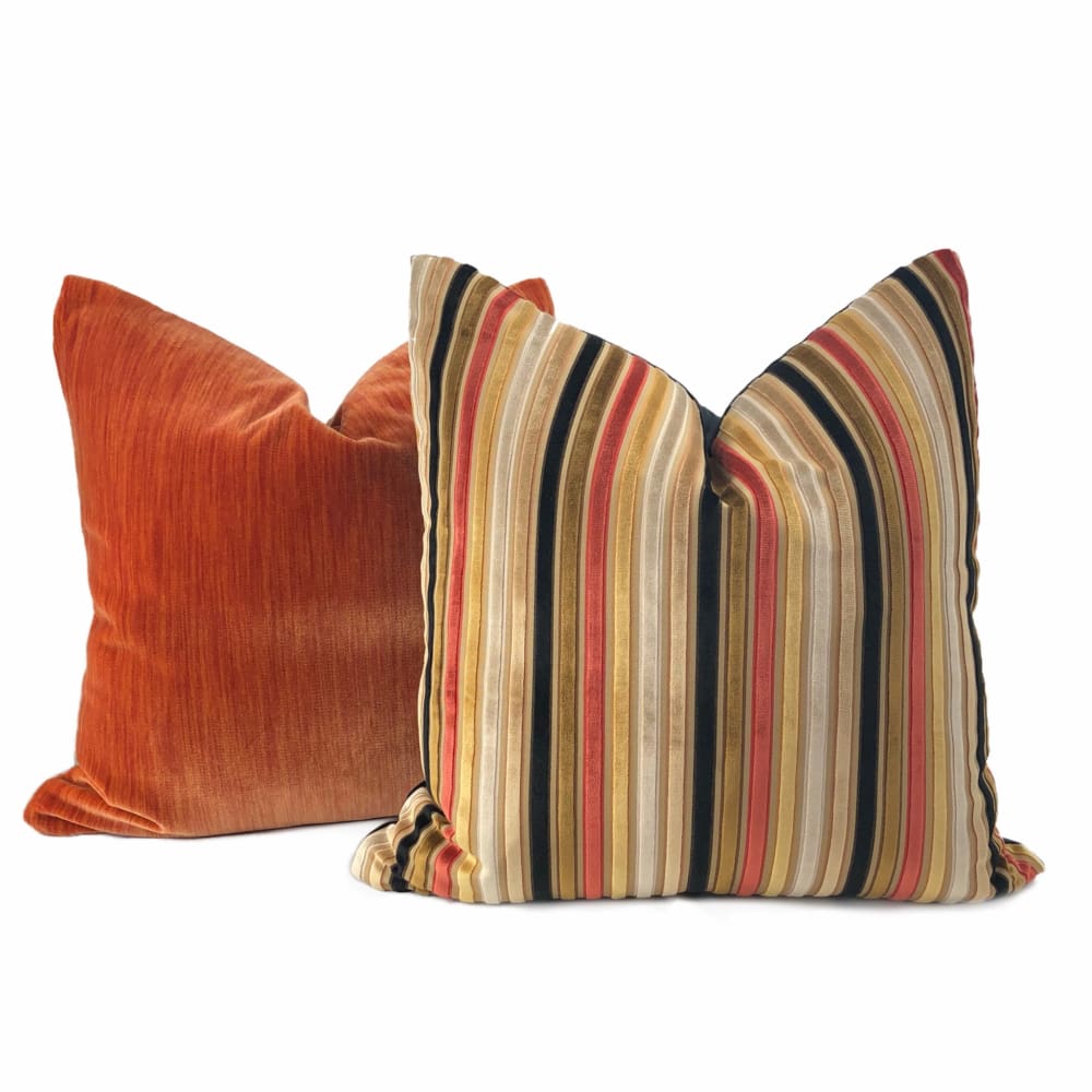 Bryant Orange Strie Velvet Pillow Cover - Aloriam