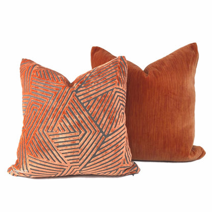 Bryant Orange Strie Velvet Pillow Cover - Aloriam