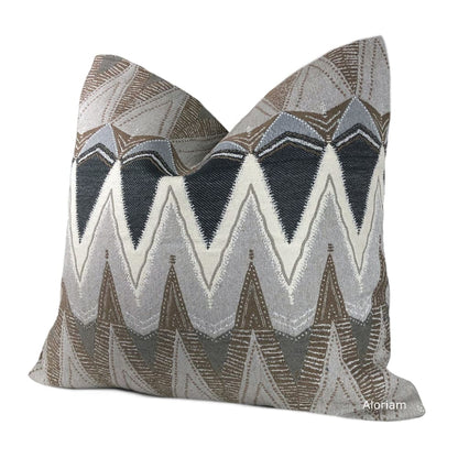 Bryce Gray Brown Charcoal Chevron Pillow Cover - Aloriam