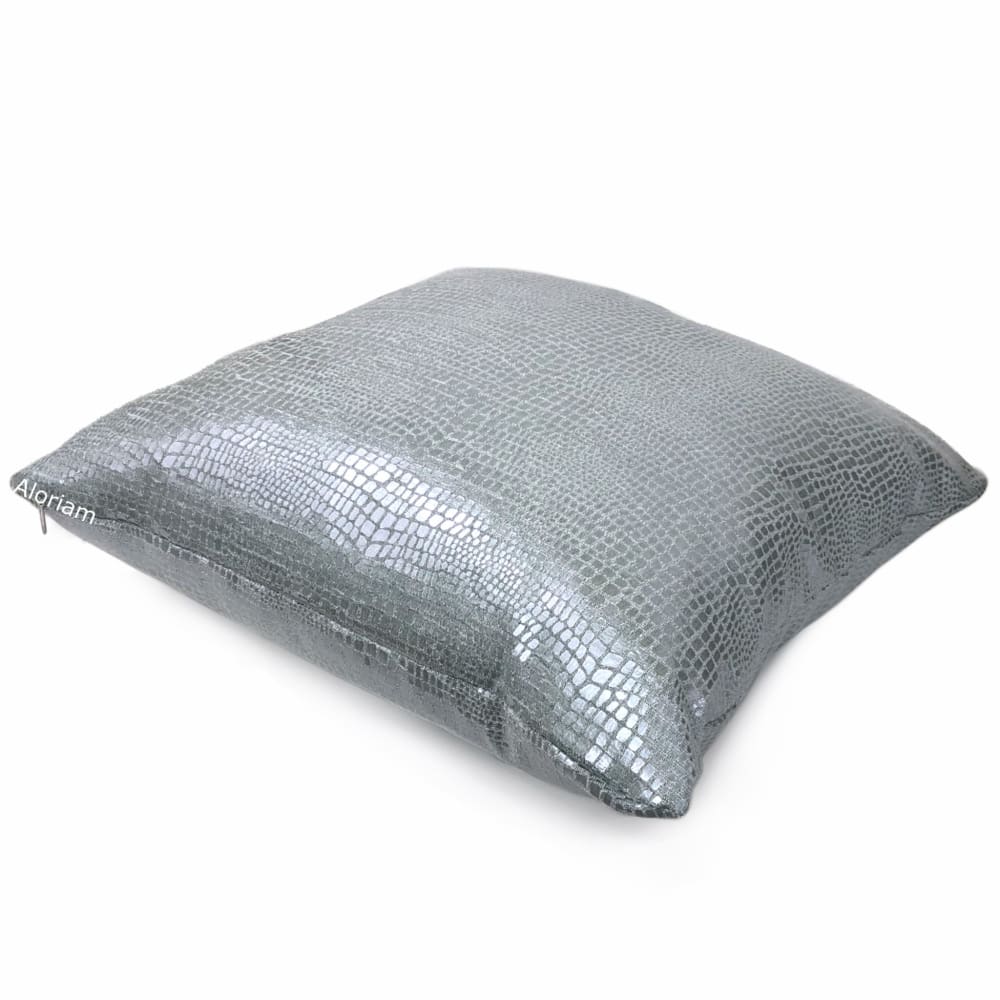 Caiman Silver Blue Metallic Faux Crocodile Skin Pillow Cover - Aloriam