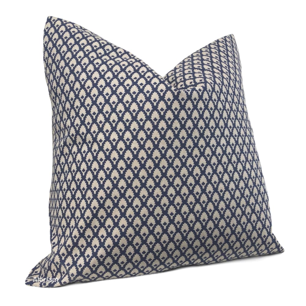 Calais Indigo Blue Beige Pillow Cover (Made from Lacefield Designs fabric) - Aloriam