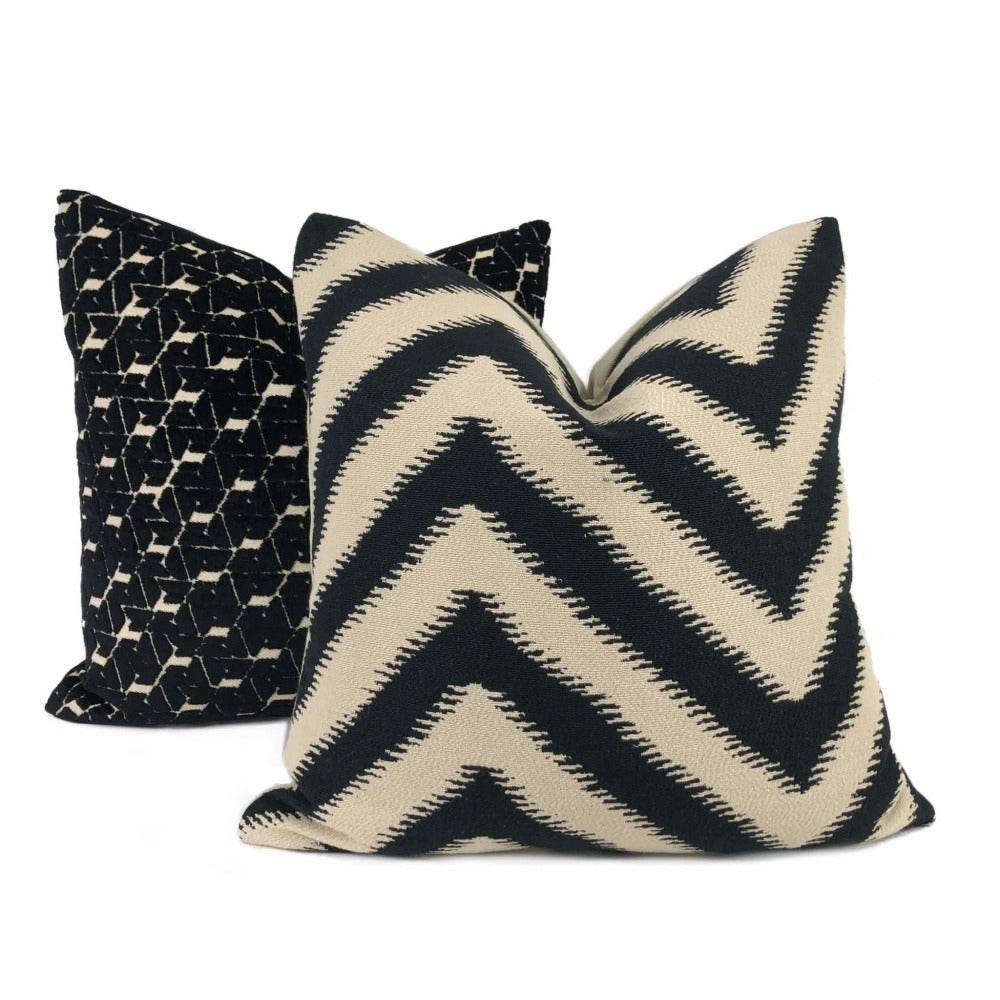 Camberwell Black Beige Serrated Chevron Pillow Case Euro Sham 24x24 26x26 28x28