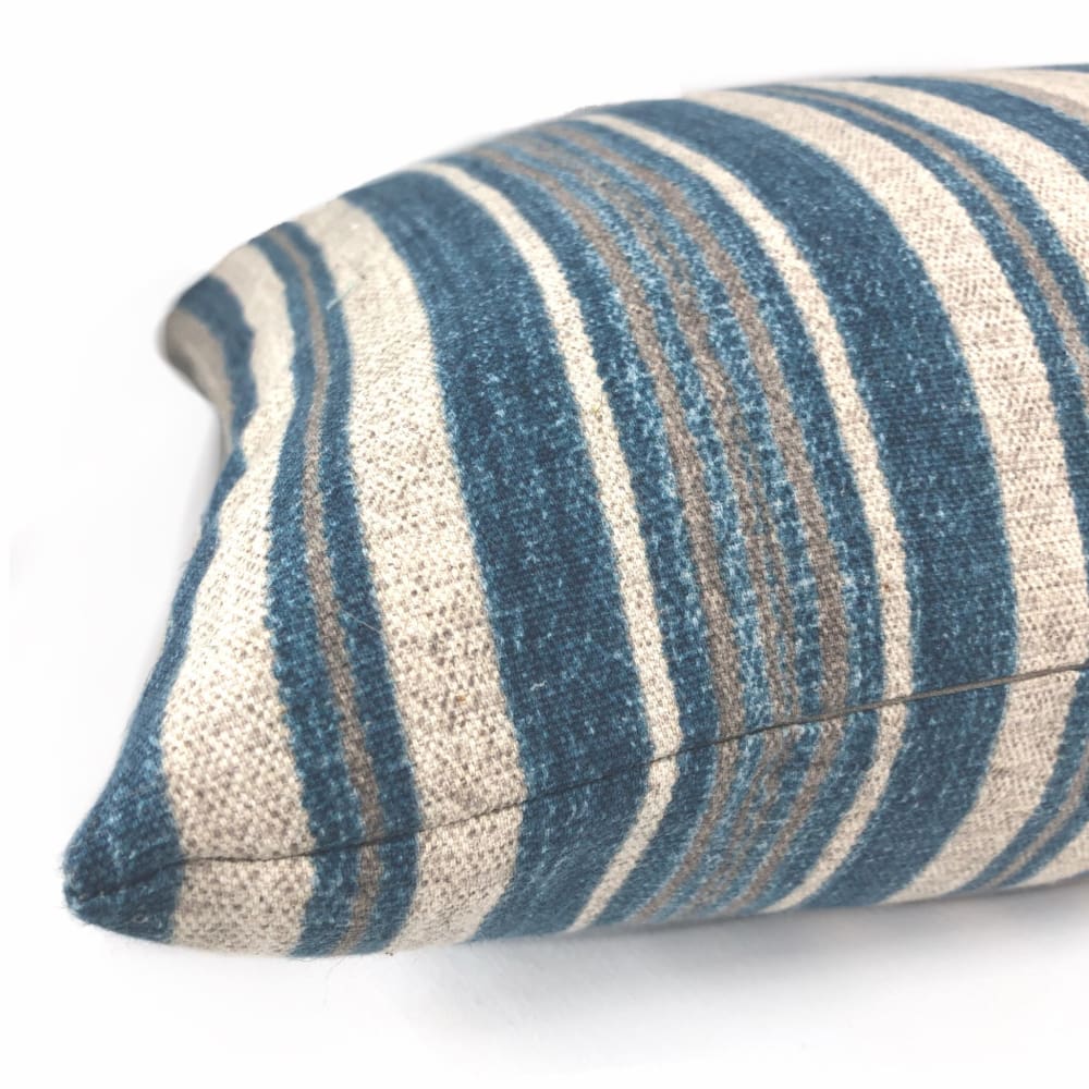 Cape Cod Blue Beige Stripe Cotton Print Pillow Cover - Aloriam