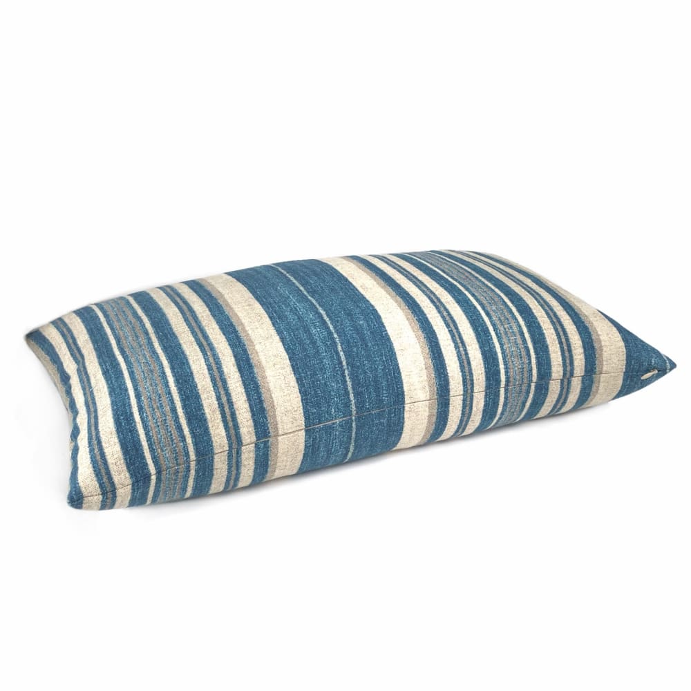 Cape Cod Blue Beige Stripe Cotton Print Pillow Cover - Aloriam