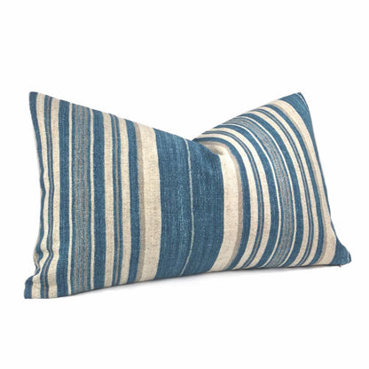 Cape Cod Blue Beige Stripe Cotton Print Pillow Cover - Aloriam