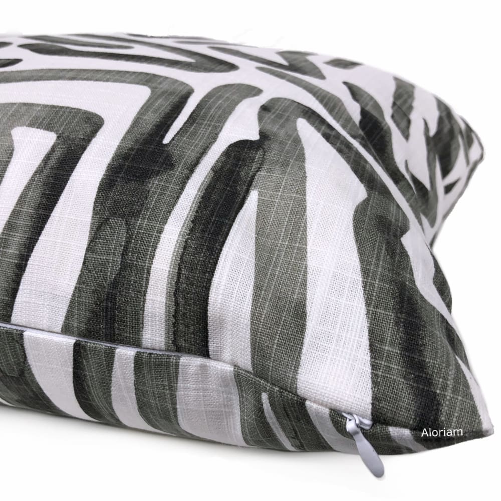 Carlos Black White Brushstroke Maze Cotton Print Pillow Cover - Aloriam