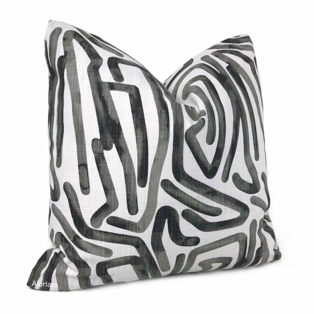 Carlos Black White Brushstroke Maze Cotton Print Pillow Cover - Aloriam