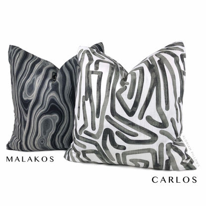 Carlos Black White Brushstroke Maze Cotton Print Pillow Cover - Aloriam