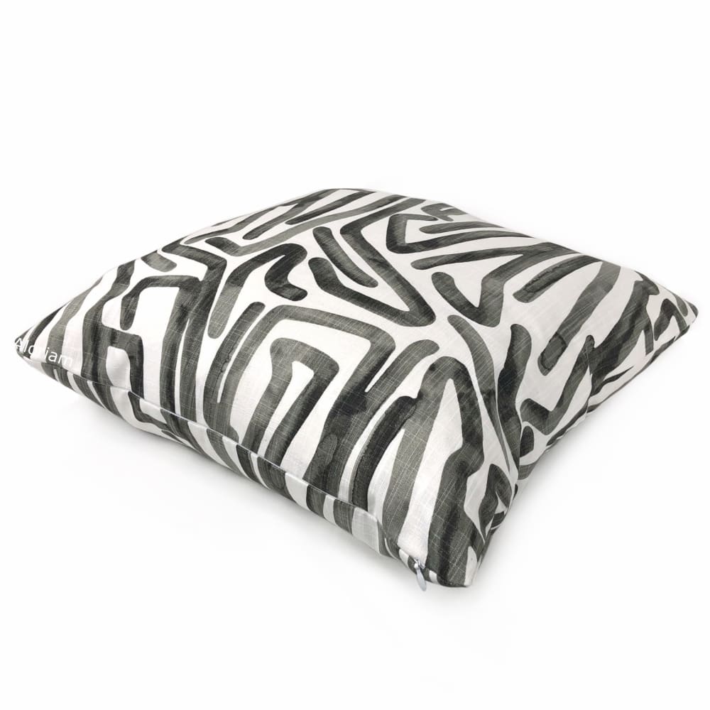 Carlos Black White Brushstroke Maze Cotton Print Pillow Cover - Aloriam