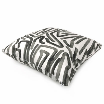 Carlos Black White Brushstroke Maze Cotton Print Pillow Cover - Aloriam