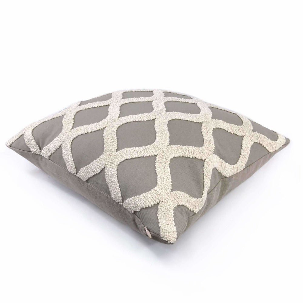 Carlyle Boucle Embroidered Gray & Cream Trellis Pillow Cover Cushion Pillow Case Euro Sham 16x16 18x18 20x20 22x22 24x24 26x26 28x28 Lumbar Pillow 12x18 12x20 12x24 14x20 16x26 by Aloriam