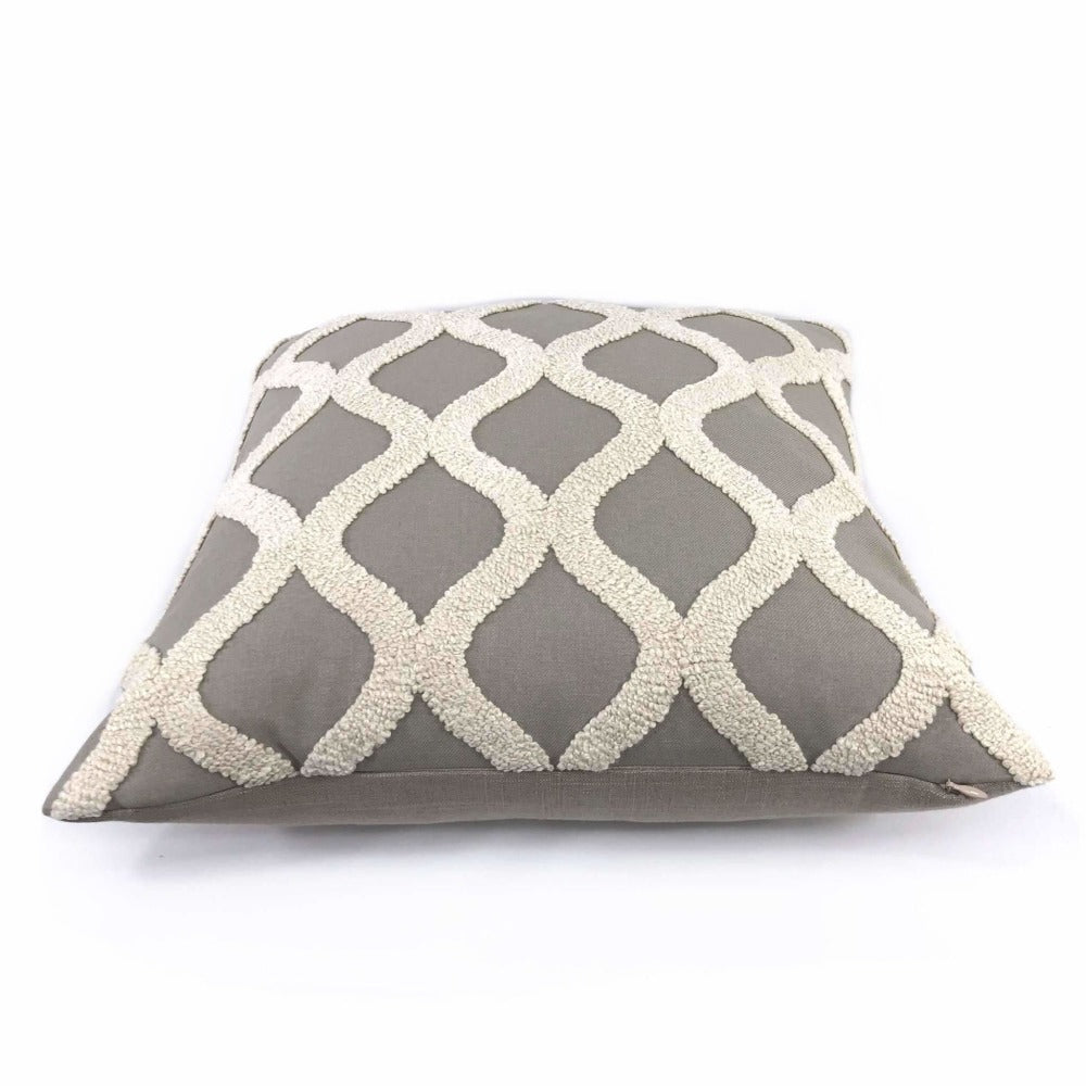 Carlyle Boucle Embroidered Gray & Cream Trellis Pillow Cover Cushion Pillow Case Euro Sham 16x16 18x18 20x20 22x22 24x24 26x26 28x28 Lumbar Pillow 12x18 12x20 12x24 14x20 16x26 by Aloriam