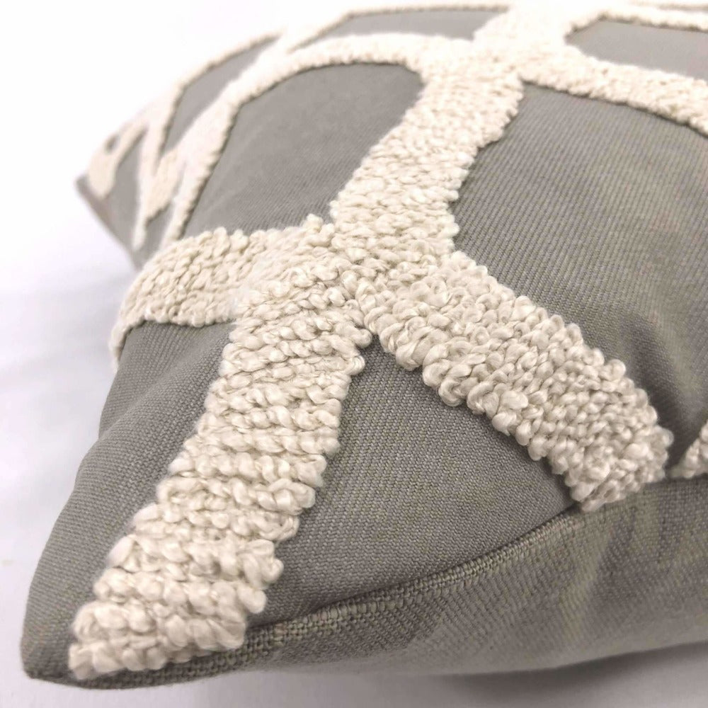 Carlyle Boucle Embroidered Gray & Cream Trellis Pillow Cover Cushion Pillow Case Euro Sham 16x16 18x18 20x20 22x22 24x24 26x26 28x28 Lumbar Pillow 12x18 12x20 12x24 14x20 16x26 by Aloriam