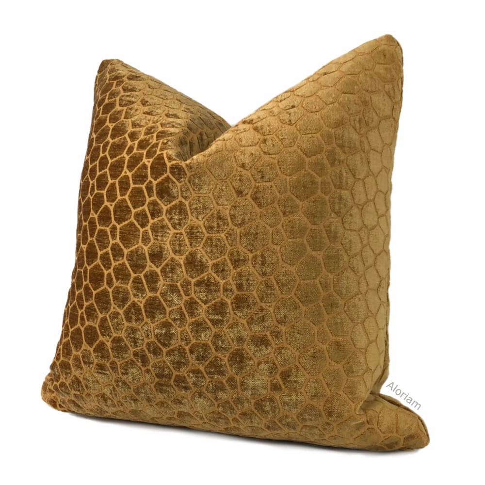 Carrick Golden Amber Modern Geometric Chenille Pillow Cover - Aloriam