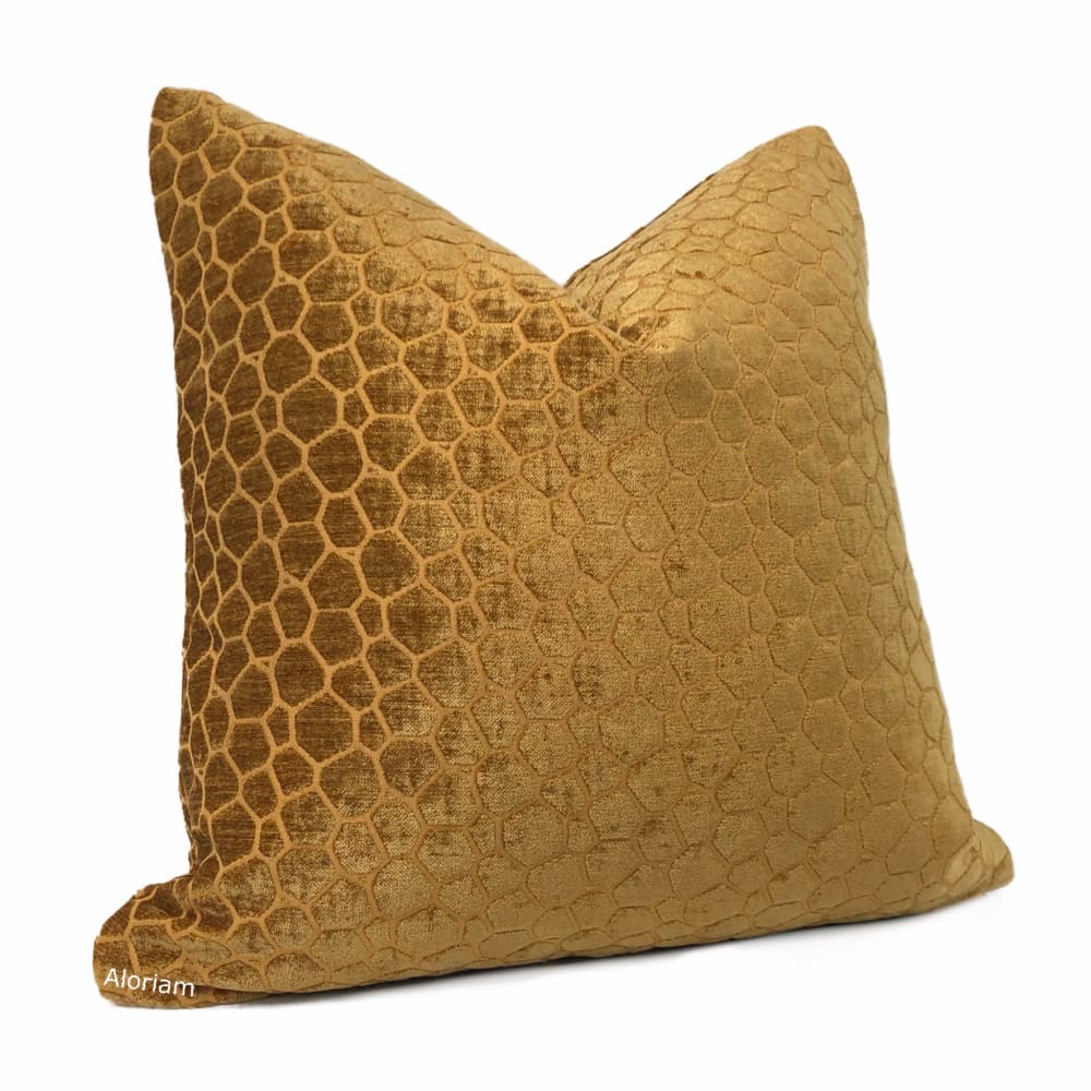 Carrick Golden Amber Modern Geometric Chenille Pillow Cover - Aloriam