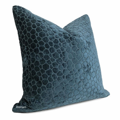 Carrick Navy Blue Modern Geometric Chenille Pillow Cover - Aloriam