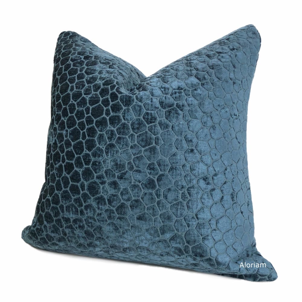 Carrick Navy Blue Modern Geometric Chenille Pillow Cover - Aloriam