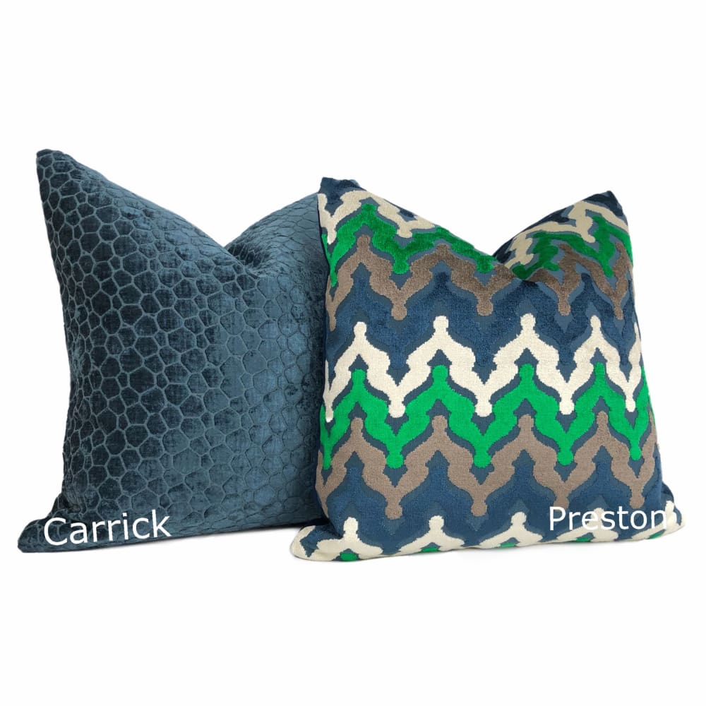 Carrick Navy Blue Modern Geometric Chenille Pillow Cover - Aloriam