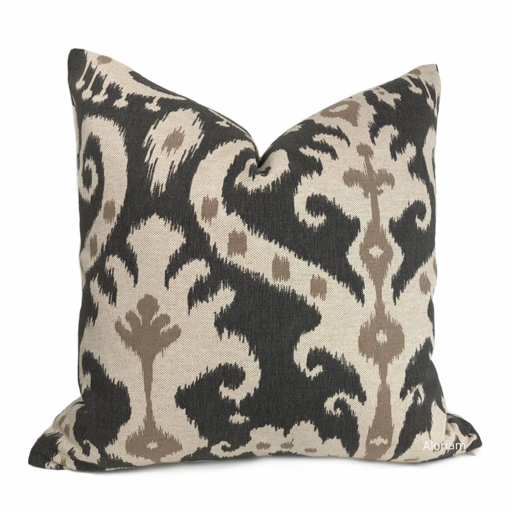 Casbah Charcoal Taupe Beige Ethnic Ikat Pillow Cover (Made from Lacefield Designs Fabric) - Aloriam