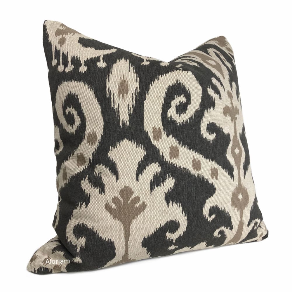 Casbah Charcoal Taupe Beige Ethnic Ikat Pillow Cover (Made from Lacefield Designs Fabric) - Aloriam