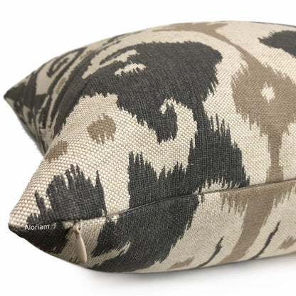 Casbah Charcoal Taupe Beige Ethnic Ikat Pillow Cover (Made from Lacefield Designs Fabric) - Aloriam