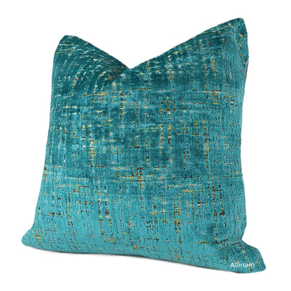 Cassidy Teal Green Tweed Textured Velvet Pillow Cover - Aloriam