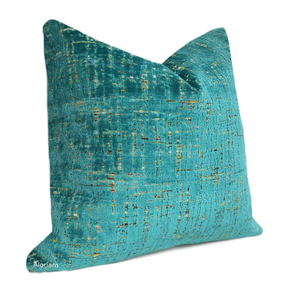 Cassidy Teal Green Tweed Textured Velvet Pillow Cover - Aloriam