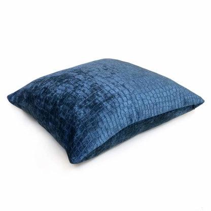 Cerulean Blue Crocodile Alligator Shiny Chenille Velvet Sofa Pillow Cover