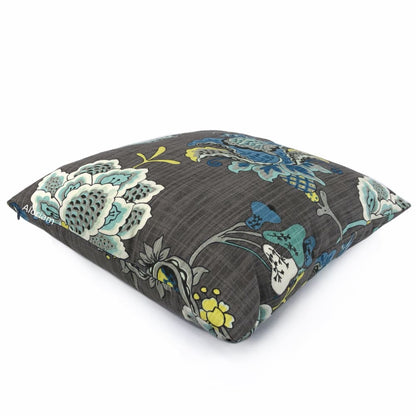 Charlotte Gray Blue Jacobean Floral Print Pillow Cover - Aloriam