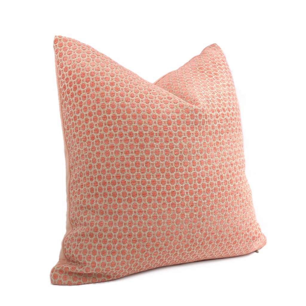 Chelsea Peachy Pink Geometric Chenille Pillow Cover Cushion Pillow Case Euro Sham 16x16 18x18 20x20 22x22 24x24 26x26 28x28 Lumbar Pillow 12x18 12x20 12x24 14x20 16x26 by Aloriam