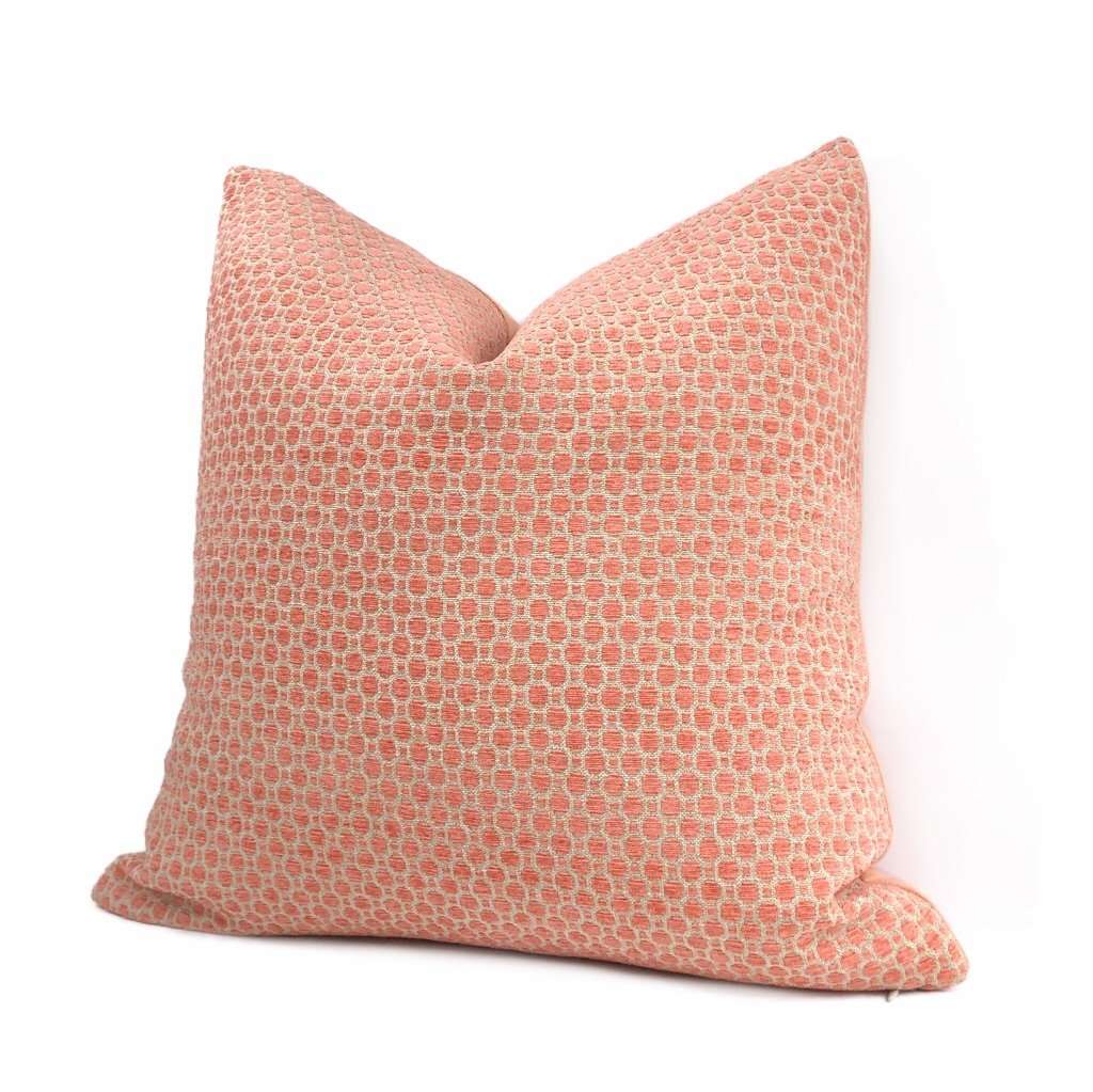 Chelsea Peachy Pink Geometric Chenille Pillow Cover Cushion Pillow Case Euro Sham 16x16 18x18 20x20 22x22 24x24 26x26 28x28 Lumbar Pillow 12x18 12x20 12x24 14x20 16x26 by Aloriam