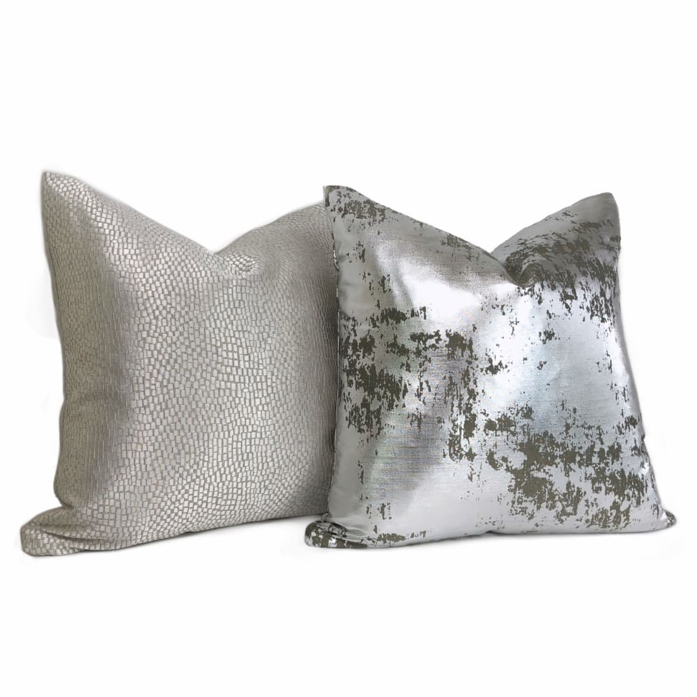 Cinna Silver Gray Abstract Tile Pillow Cover - Aloriam