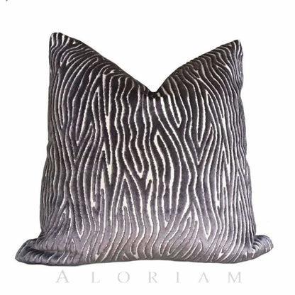 Clarke & Clarke Onda Smoky Brown Purple Cut Velvet Faux Bois Abstract Pillow Cushion Cover - Aloriam