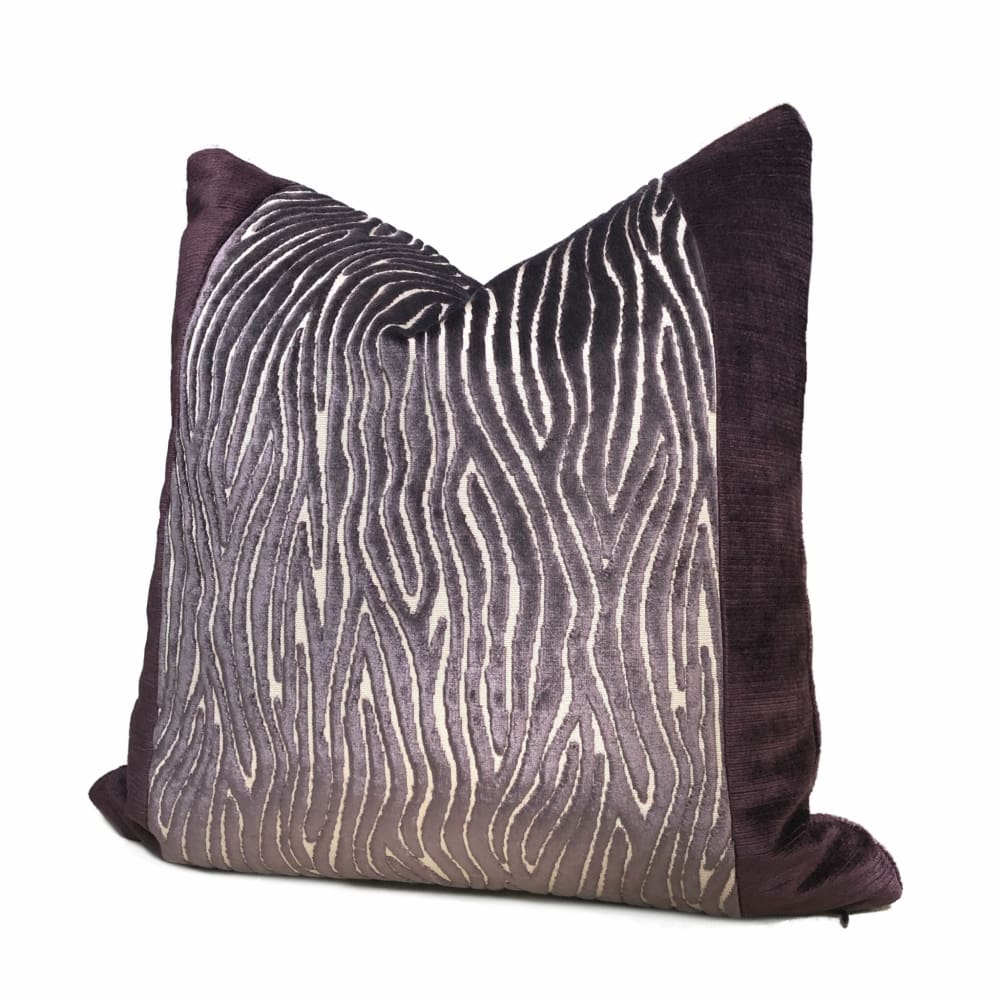 Clarke & Clarke Onda Smoky Brown Purple Cut Velvet Faux Bois Abstract Pillow Cushion Cover - Aloriam