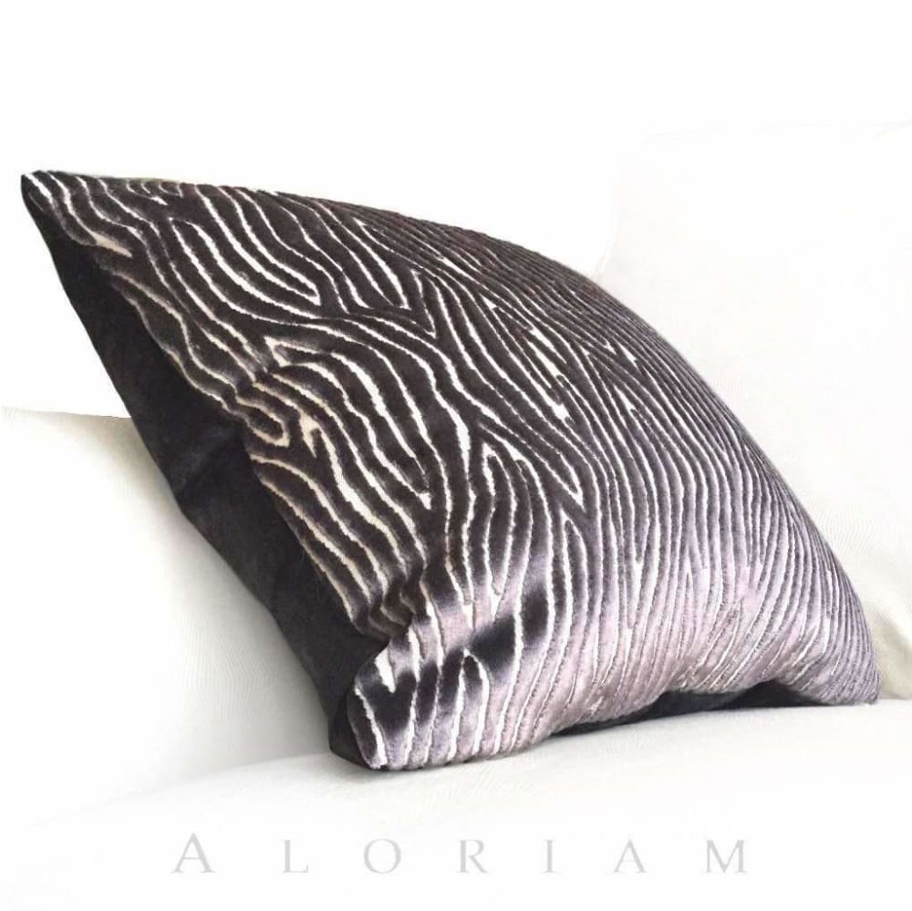 Clarke & Clarke Onda Smoky Brown Purple Cut Velvet Faux Bois Abstract Pillow Cushion Cover - Aloriam