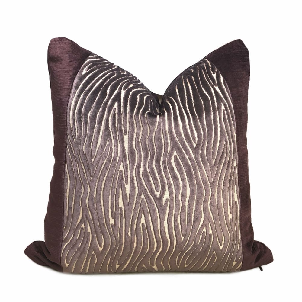 Clarke & Clarke Onda Smoky Brown Purple Cut Velvet Faux Bois Abstract Pillow Cushion Cover - Aloriam