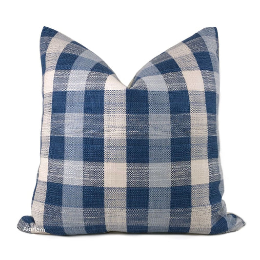 Clifton Blue Cream Plaid Checks Pillow Cover - Aloriam