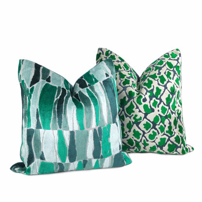 Coco Blue Green Leopard Velvet Pillow Cover - Aloriam