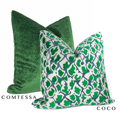 Coco Blue Green Leopard Velvet Pillow Cover - Aloriam