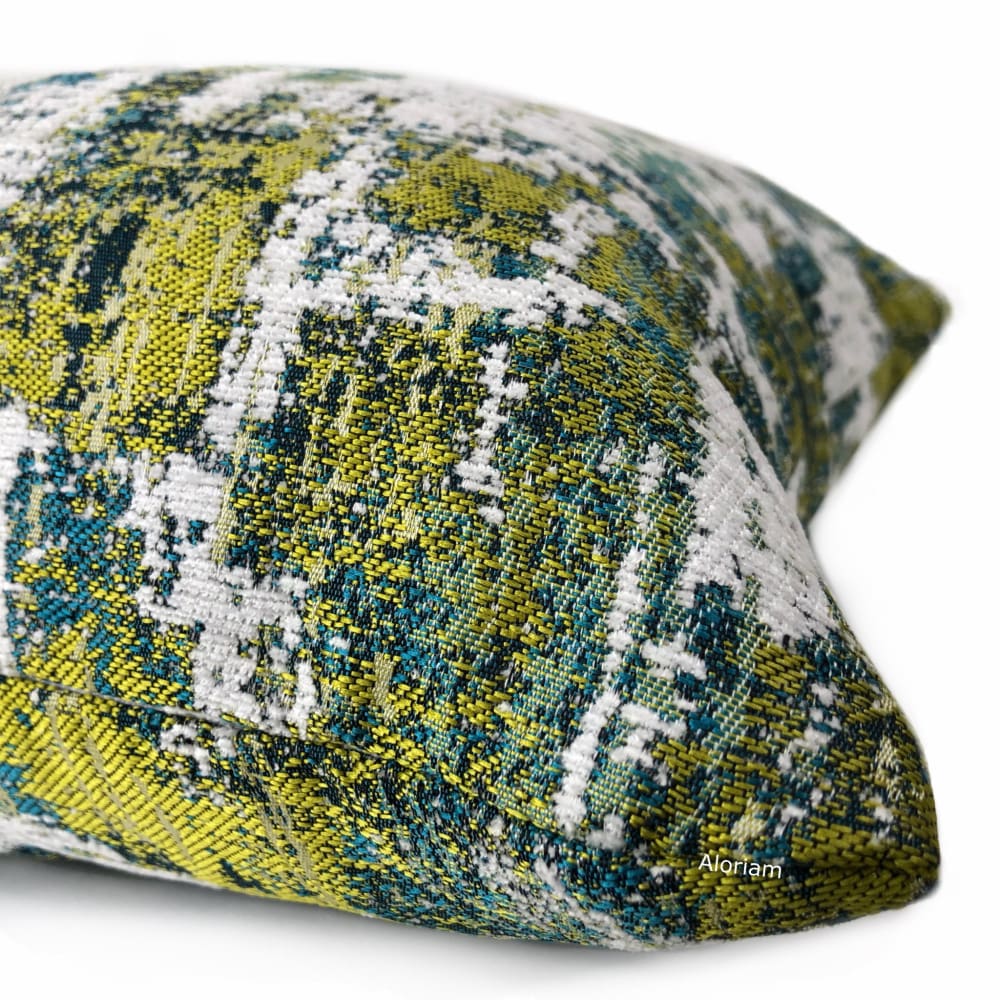 Conti Green Teal White Abstract Woven Texture Pillow Cover - Aloriam