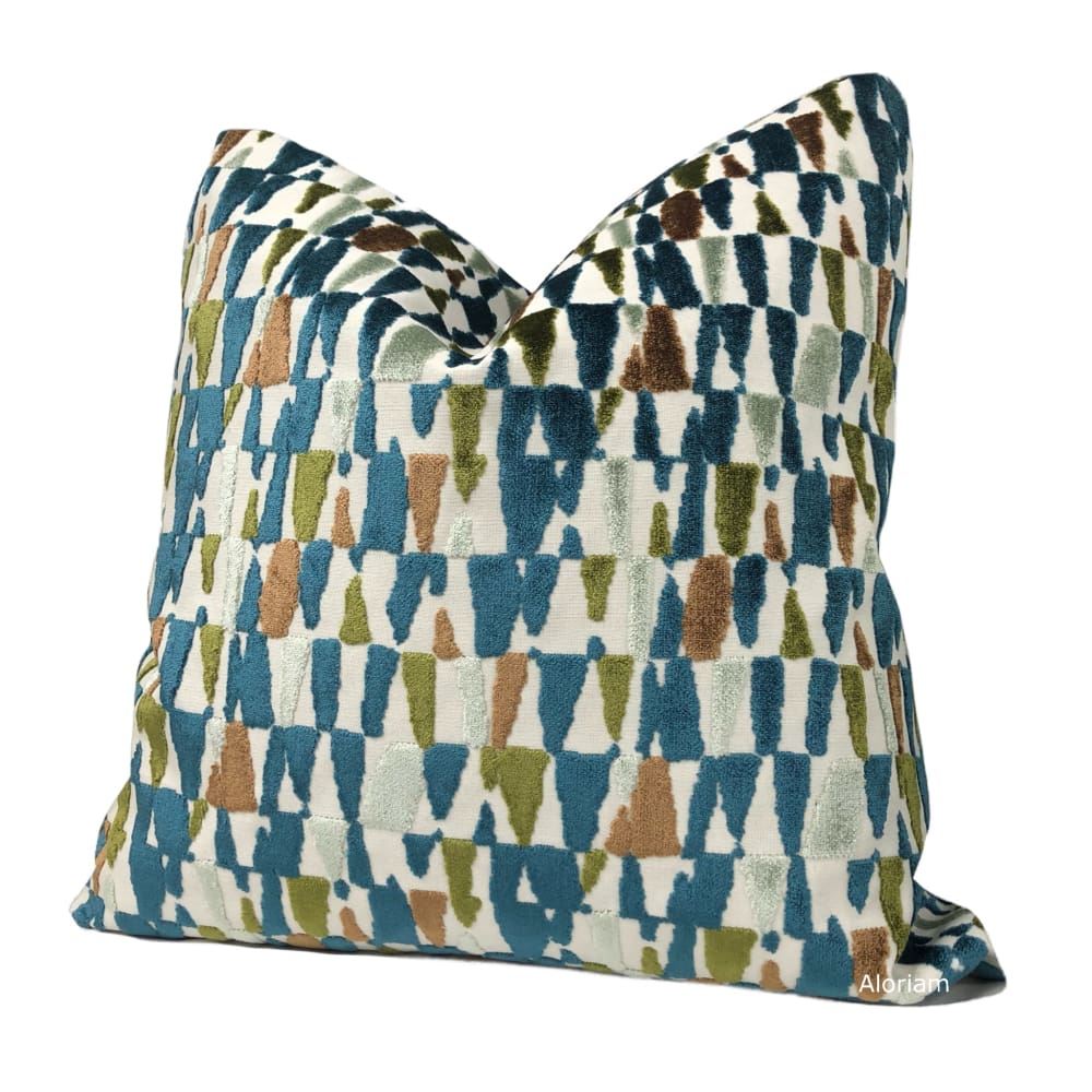 Cyrus Blue Green Brown Velvet Pillow Cover - Aloriam