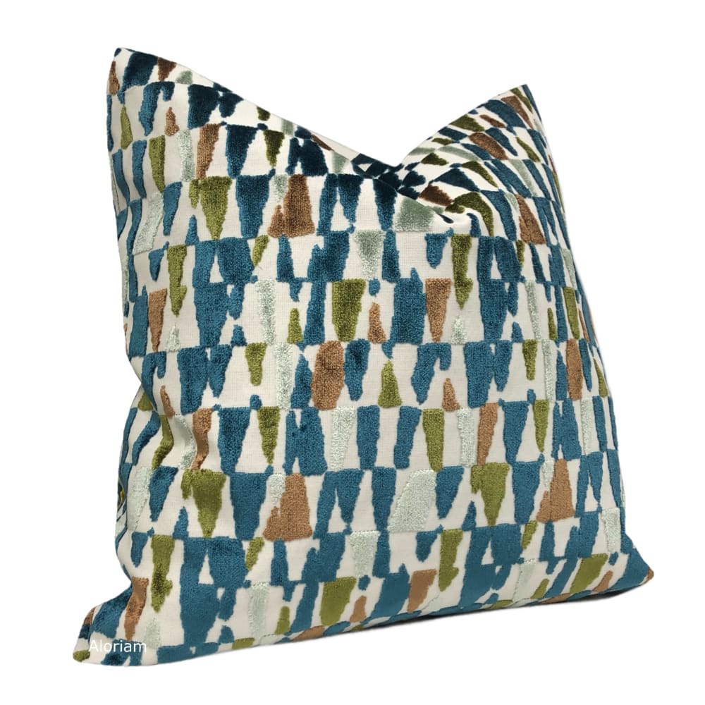 Cyrus Blue Green Brown Velvet Pillow Cover - Aloriam