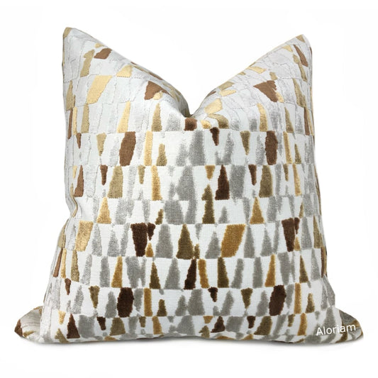 Cyrus Golden Brown Gray Cream Velvet Pillow Cover - Aloriam