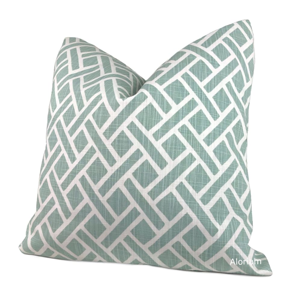 Darcy Aqua Green White Diamond Lattice Pillow Cover - Aloriam