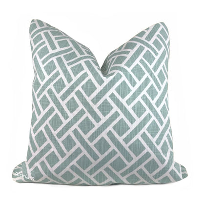 Darcy Aqua Green White Diamond Lattice Pillow Cover - Aloriam