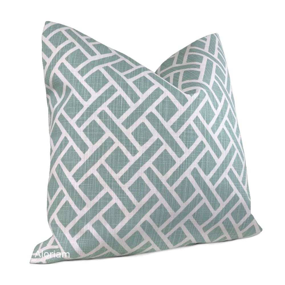 Darcy Aqua Green White Diamond Lattice Pillow Cover - Aloriam